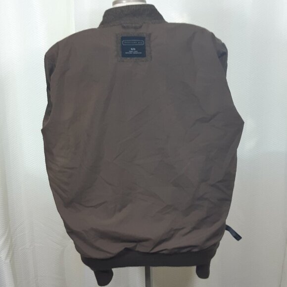 Twenty One Men Wool Blend Flight Jacket Coat XL Chevron Tweed Pockets Dark Brown - Picture 4 of 6